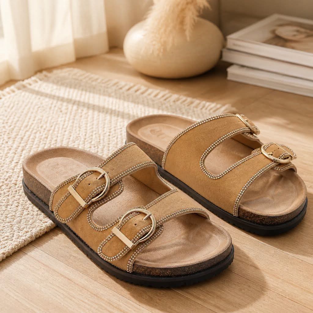 Chinelos Camel com Brilhantes