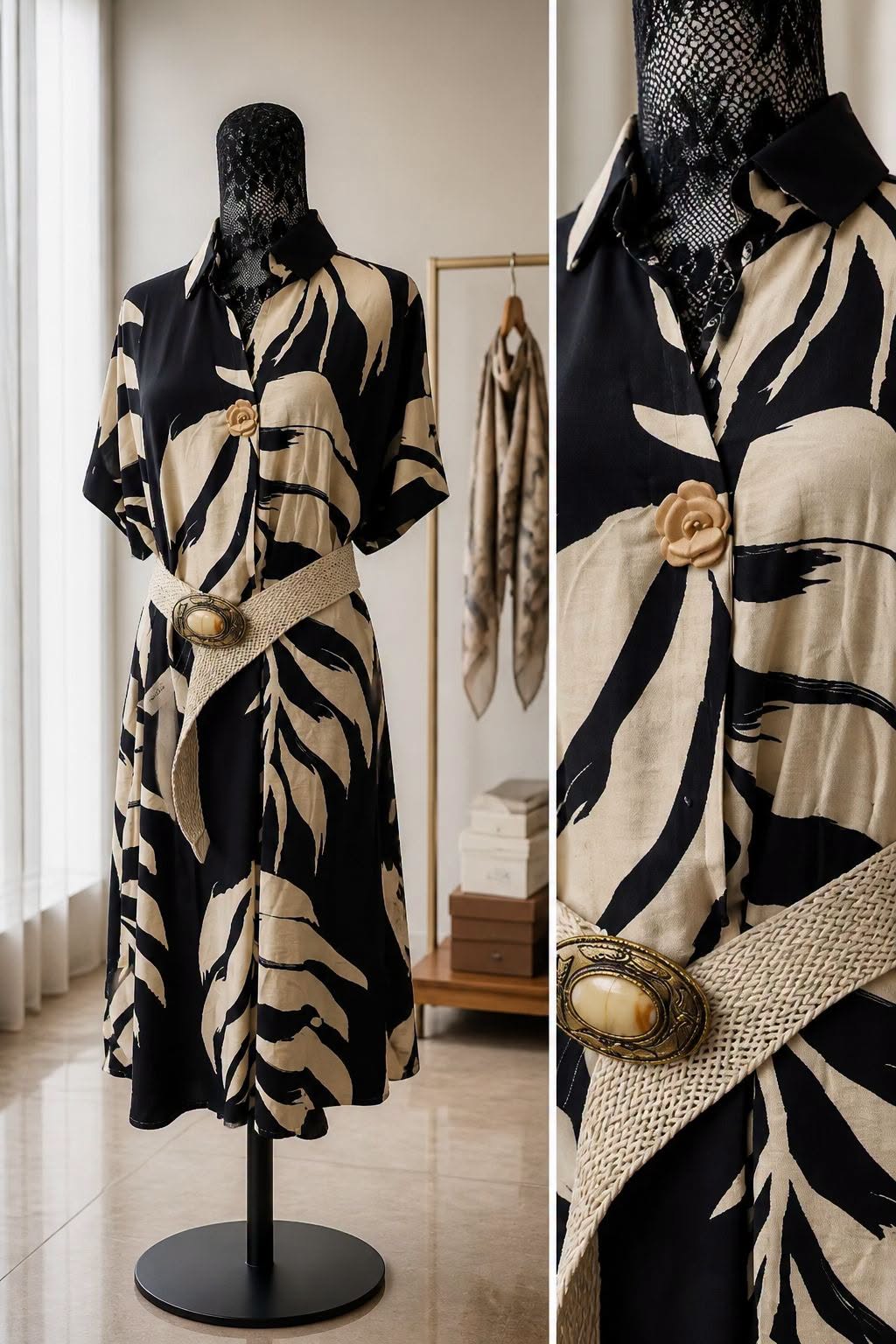 Vestido Camiseiro Tropical com Bolsos